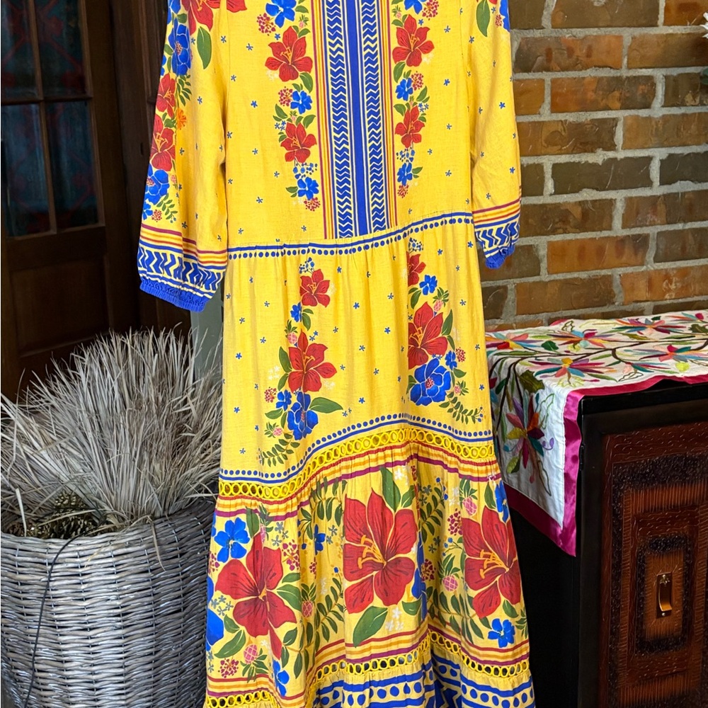 FARM Rio Yellow Floral Maxi Dress with Blue & Red Accents - Picture 16 of 16